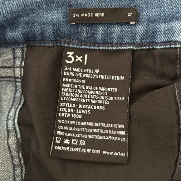 3x1 High Rise Lewis Wash Medium Blue Chewed Ankle Skinny Jean 27 - Picture 8 of 9